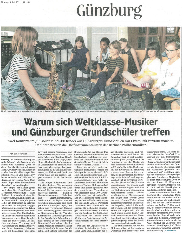 Warum sich Weltklasse-Musiker und Gnzburger Grundschler treffen